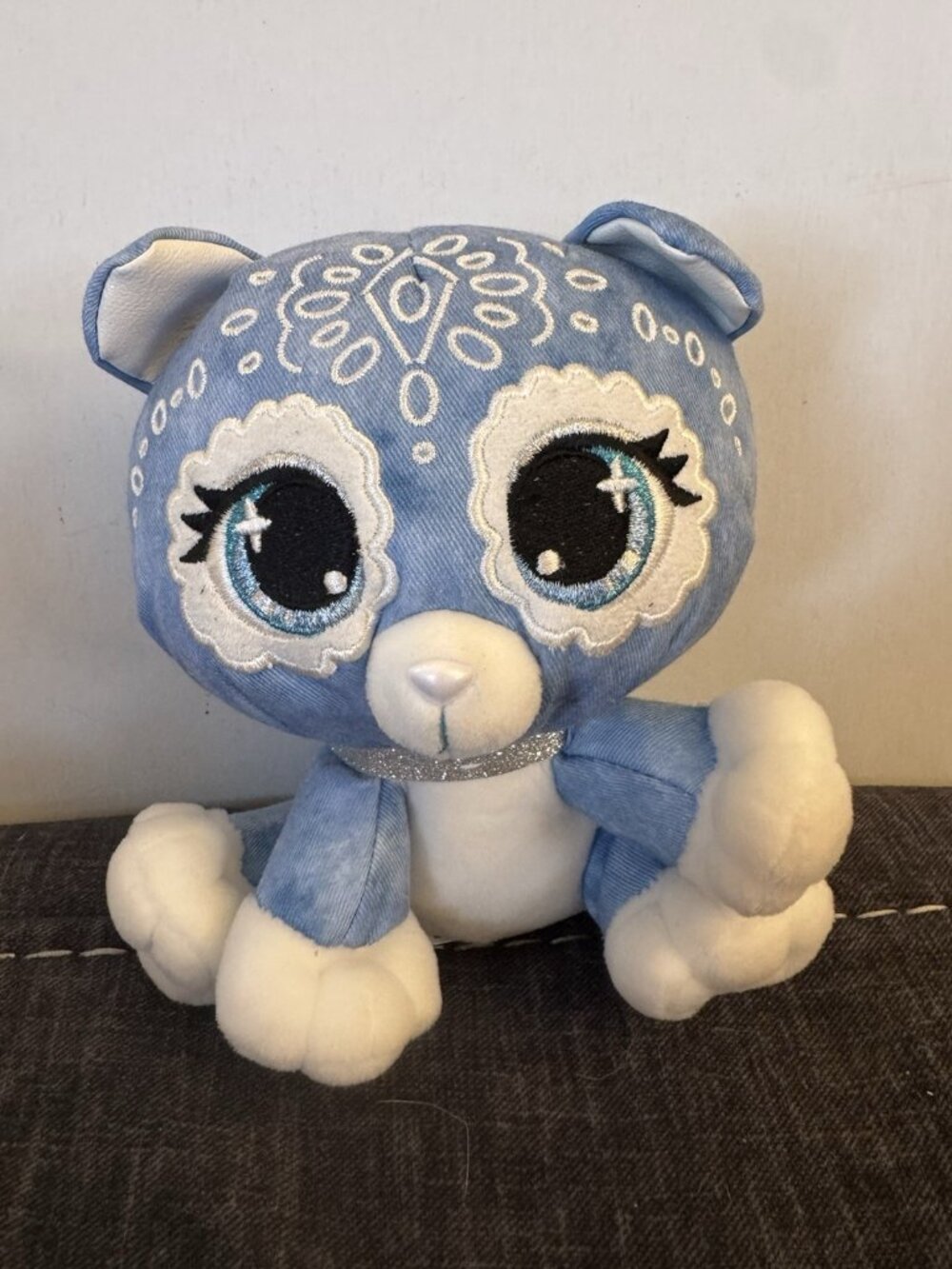 Denim Cat Plush Feline Embroidered Design P.Lushies Pearl Gund Glitter Blue PD1